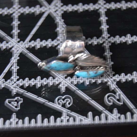 Handmade Navajo Sterling Silver and Turquoise Ring by Gregg Yazzie, Size 8.75 - Picture 7 of 8